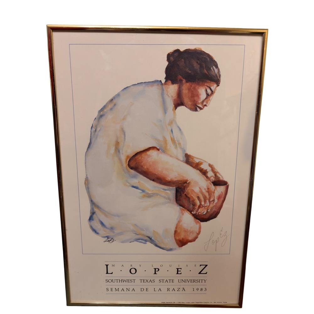 VTG Poster Southwest Art Exhibition 1983 Semana‎ de la Raza Framed Artist Signed